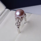 Pearl Inlaid S925 Pure Silver Natural Fresh Water Pearl Ring Adjustable Bright Pearl Inlaid Diamond Ring