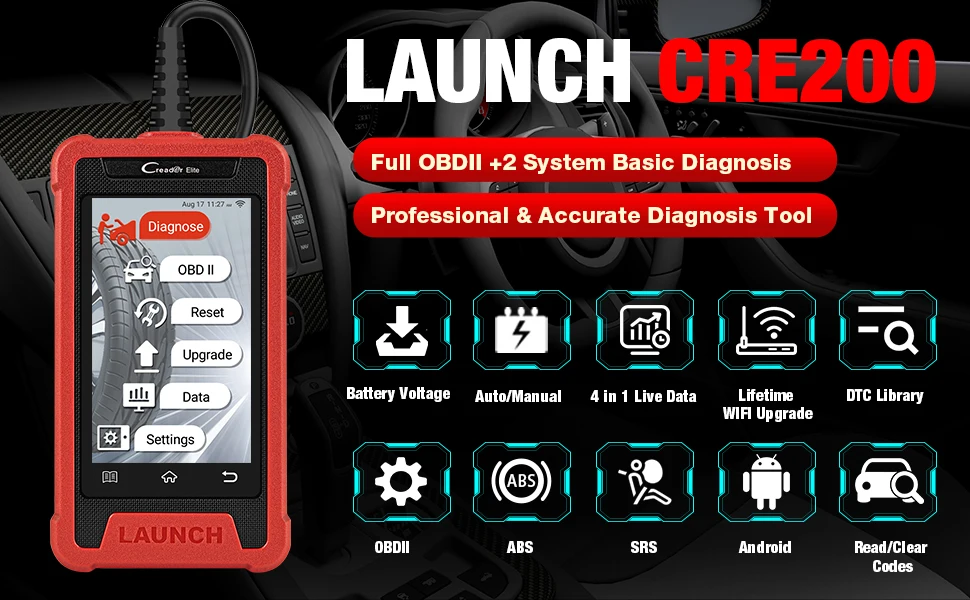 LAUNCH X431 Elite CRE200 OBD2 Scanner Auto ABS SRS Diagnostic Tool