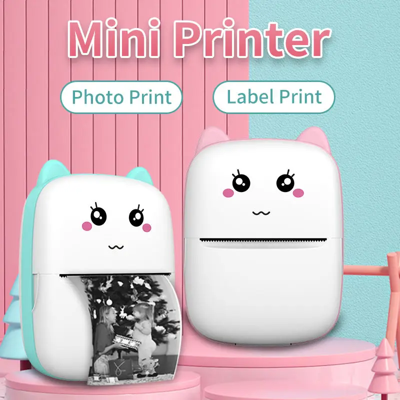 MB1 Wireless Portable Thermal Printer MINI CAT Print Photo Pocket Thermal Label Printer 58mm Printing Wireless Printers