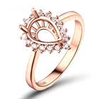 Pear Ring Pear Cut Diamond Halo Round Diamond Semi Mount Engagement Ring 14k Rose Gold Jewelry