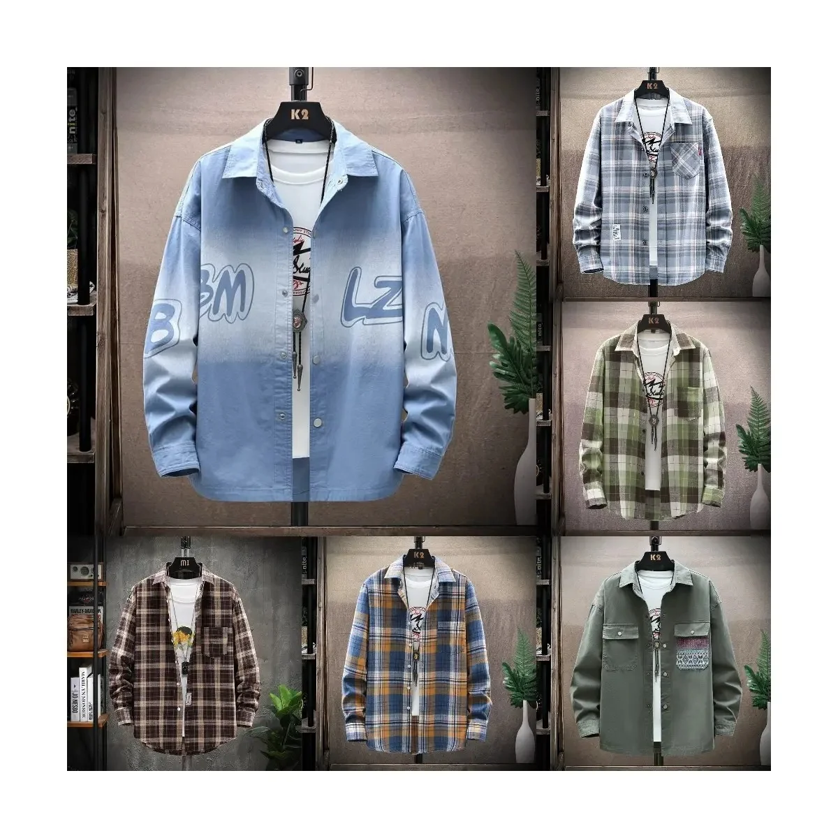 Men fall clothing 2024 shirt men's national style printed trendy casual long-sleeve fashion shirt men shirts