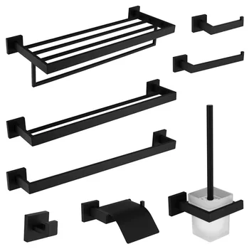 Wall Mounted Black Steel Bath Fittings Accessories Hardware Hotel Supplies Bathroom Set