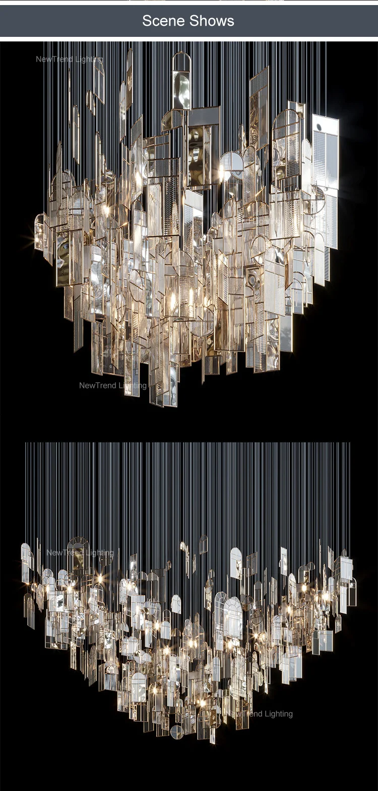 CPL-335 New Product Indoor Decoration Villa Hall Hotel Lobby Modern Glass Hanging LED Chandelier Light manufacture