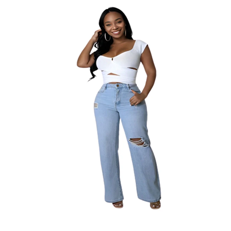 Hot Selling Women's Jeans Mom Jeans Mujer Denim Ripped Straight Woman Casual Trousers Women Jeans factory