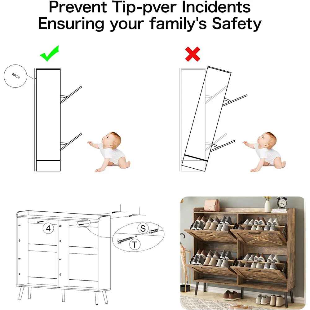 Modern 4-Drawer Freestanding Shoe Cabinet Large Wooden Narrow Shoe Rack with Metal Drawers Bracket supplier