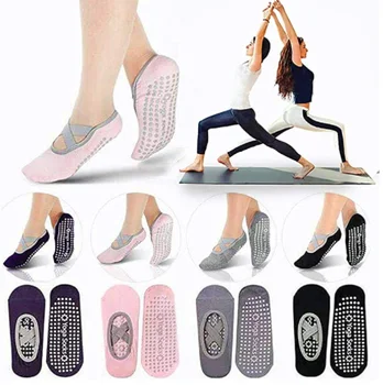 Women 100% Cotton Yoga Socks Calzini Non Slip & Straps Socks for Pilates Ballet Dance Barefoot Yoga Grips Socks