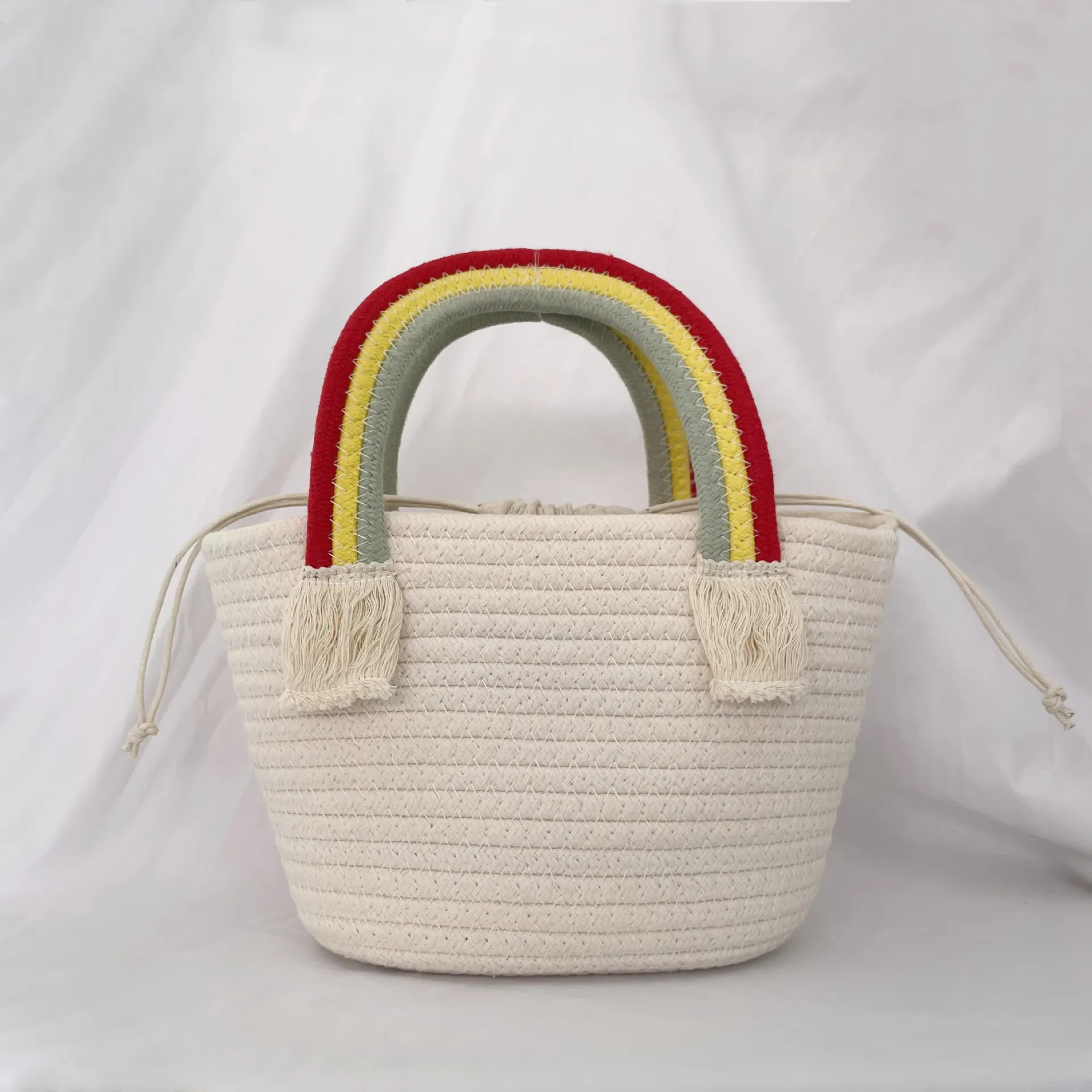 Carrying rainbow cloud parent-child bag cotton yarn children's woven bag seaside holiday beach bag
