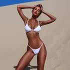 Strings 2021 New Women Sexy Brazilian Strings Attached High Rise Thong Bikini Triangle 2 Piece Bikini Set