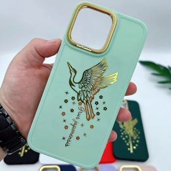 original china factory wholesale price hot stamping grus japonensis design mobile phone case for iphone 15 14 13 12 11 pro max