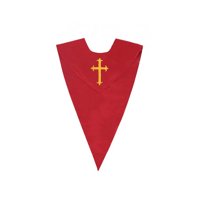 Finest Quality Plain Colors Lightweight V Church Stole Satin Choir Stole with Embroidery Cross supplier