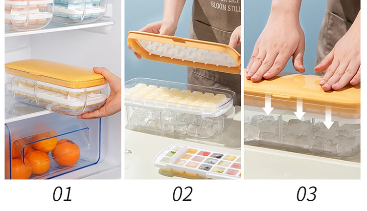 Online Newest Products Clean Silicone Ice Tray One-Click Demold 24 Cavity Ice Cube Mold With Storage Box