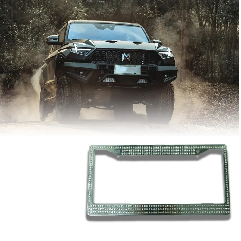 Diamond Bling Glitter Crystal Rhinestone Metal USA Car License Plate Frame details