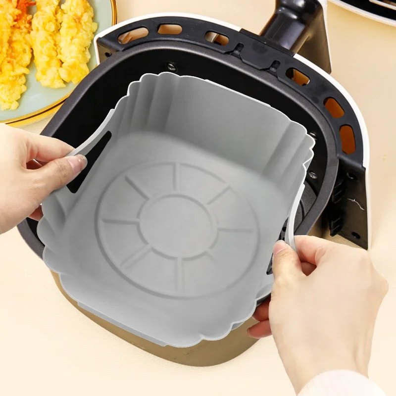 2024 Food Grade Silicone Air Fryer Liner Non Stick Air Fryer Silicone Liners Foldable Silicone Square Air Fryer Mat With Handle