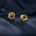 Agate Studs Simple Chinese Style Agate Jewelry Earrings Gold Plated Ear Studs