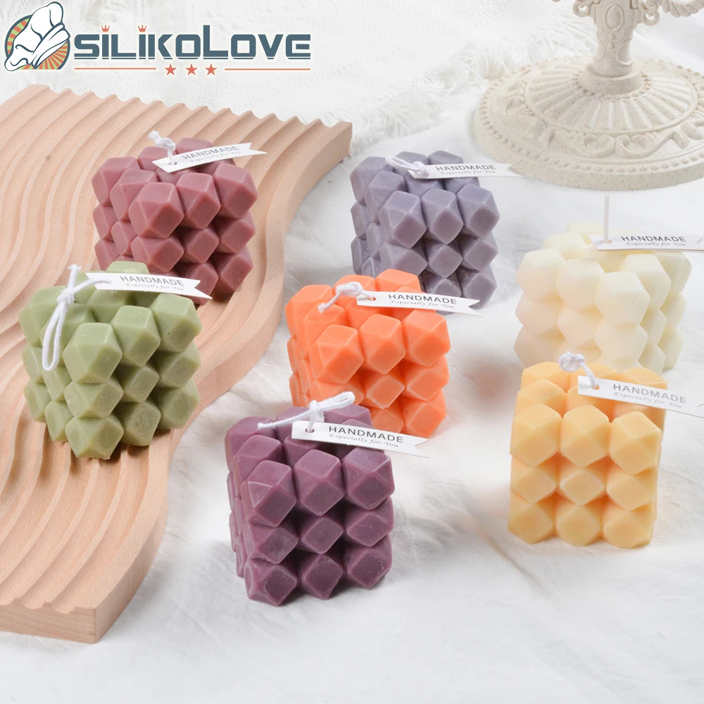 2023 New Style Custom Decorative Bubble Square Scented Silicon Mold For Candle Making 3d