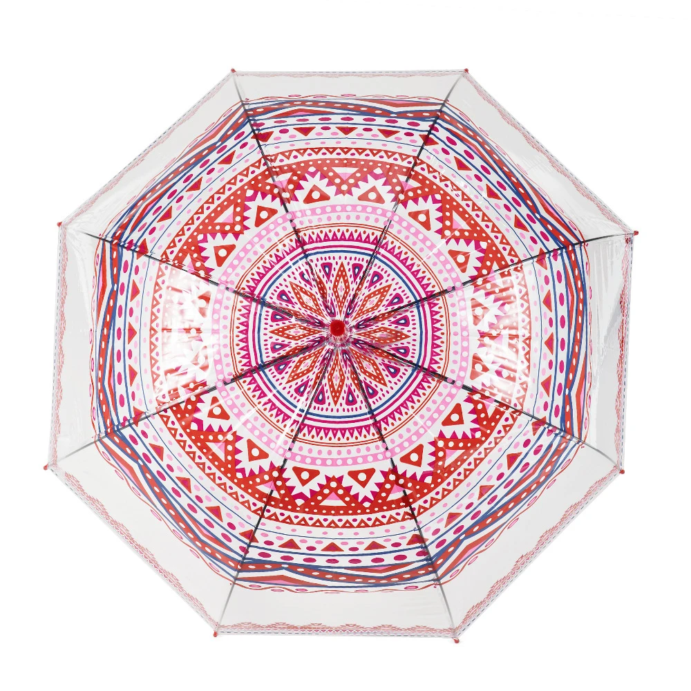 DD1768  Bohemian Style Kids Clear Dome Umbrella PVC Rain Stick Umbrellas Transparent Printing Indian Umbrella