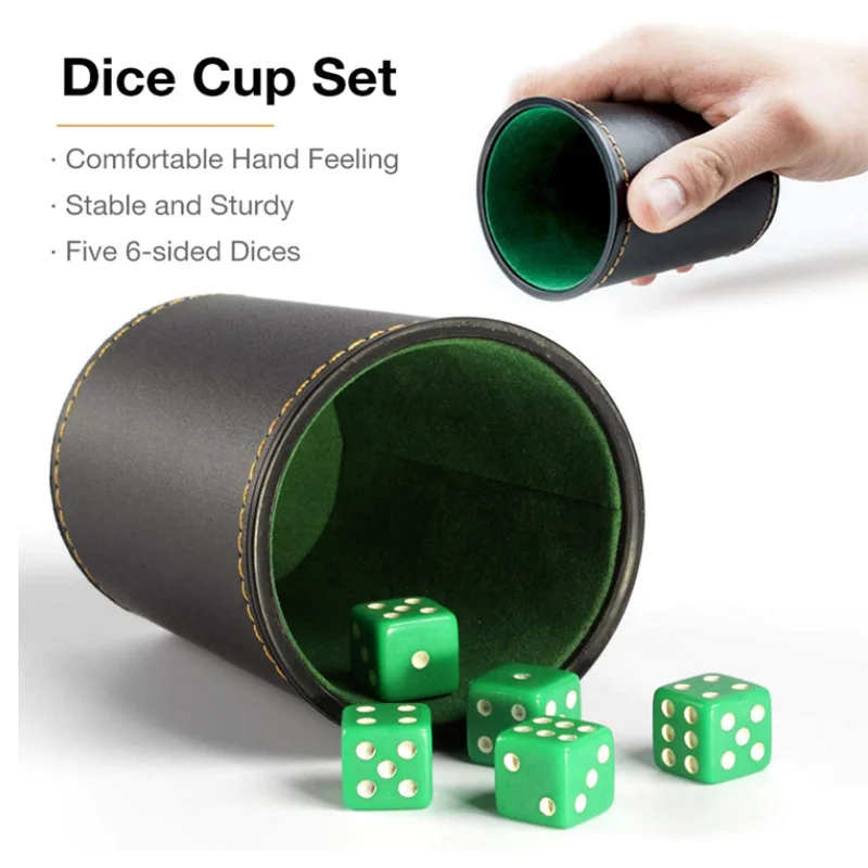 Leather PU Dice Cup Party Board Game Bar KTV Entertainment Dice Box with Dices 
