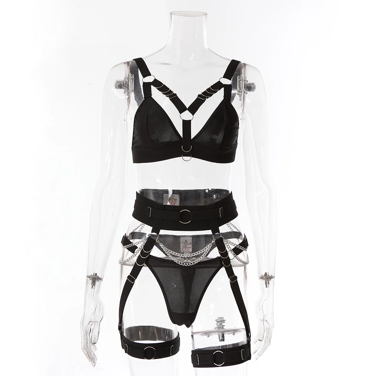 高品质合身内衣情色工艺链辣妹夜总会角色扮演服装女性4件套内衣女性