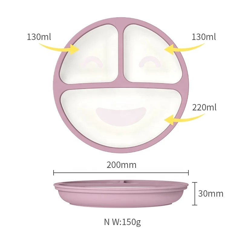 Wellfine Divided Silicon Babi Plate with Suction Cup Anti-Slip Baby Dinnerware Kids Feeding Plates Bicolor Silicone Baby Plates