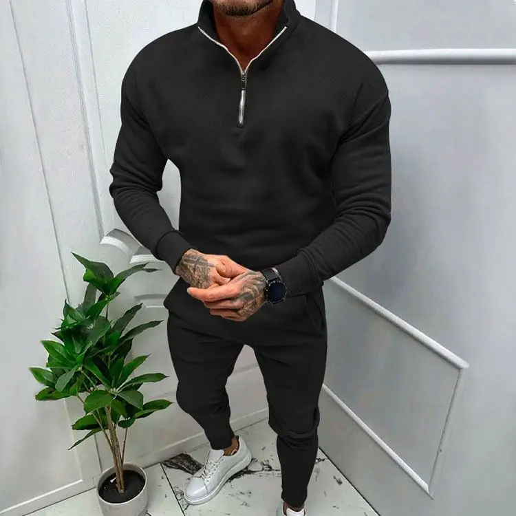 Custom Plain Casual Sports Slim Fit Men Fleece Half Zip Hoodie Pullover  Zipper Sweaters