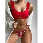 Beachwear Girl Swimwear Swimsuit New 2 Piece Swimsuit Girls Swimwears Solid Color Ruffle Beachwear 2021