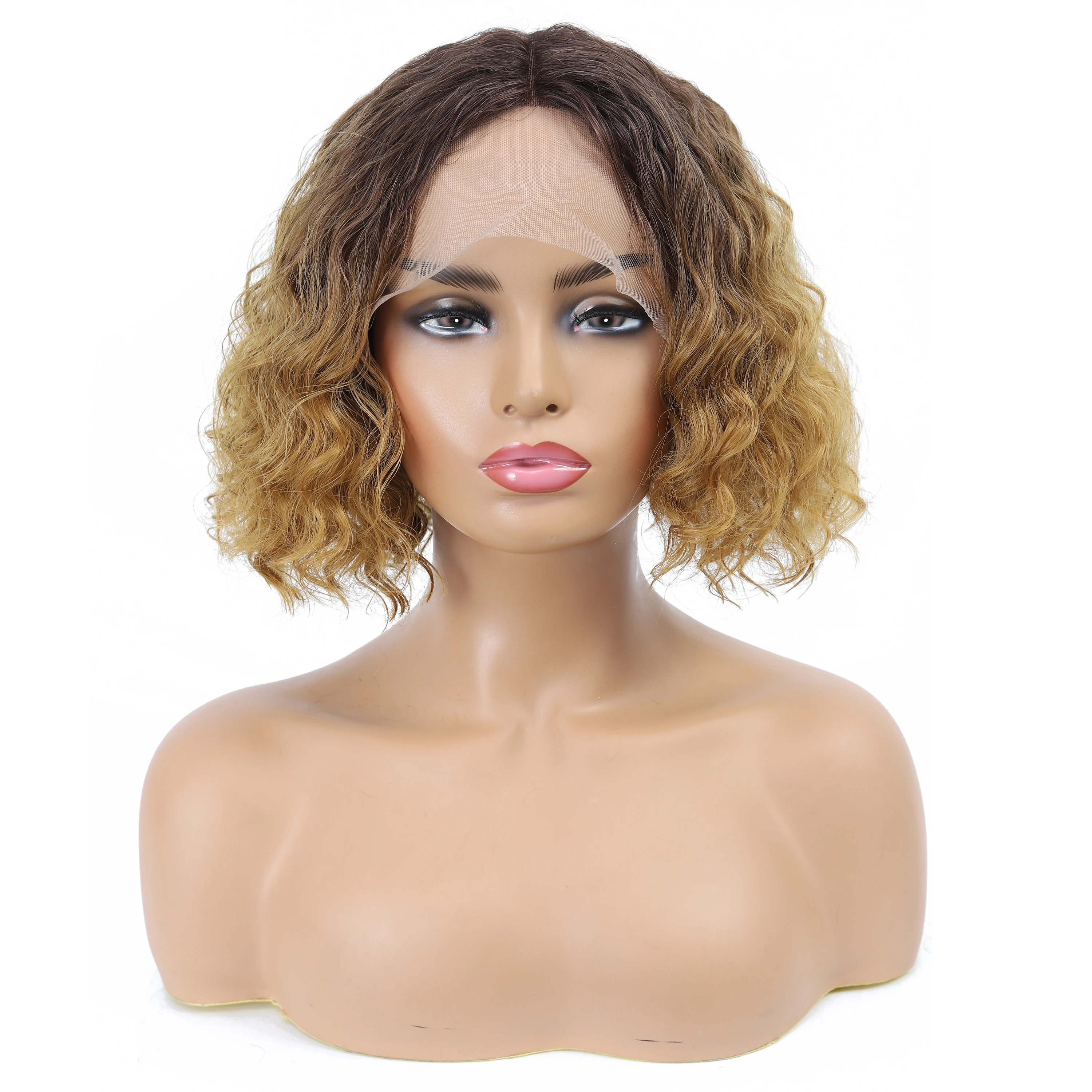 Wholesale Cheap Colored Smooth and Soft Synthetic Heat Resistant Fiber Short Bob Curly Wave Hd Lace Front Synthetic Hair Wigs