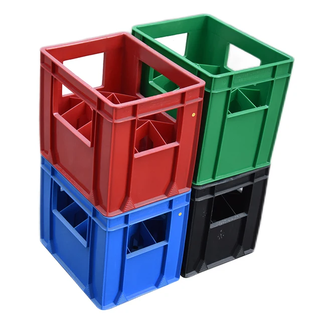 Customized High Quality 12 20 24 40 Bottles Glass Wine Juice Crate Turnover Storage Transport Box Stackable Plastic Beer Crates