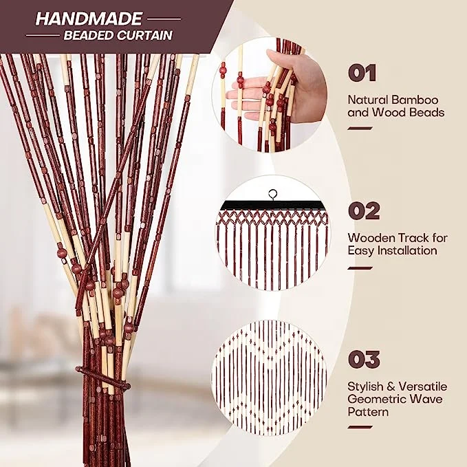 Natural  Wooden Bamboo Beaded String Curtains for bedroom  Home Decor living room door curtain