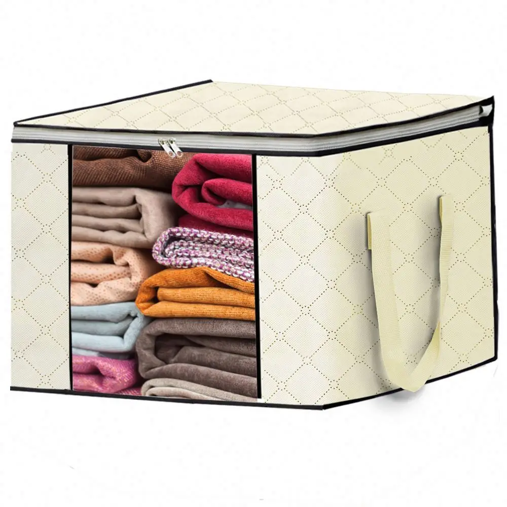 Beige 3 Pack  Thick Non-woven Quilt Organizer boite de rangement en tissu Bedding Storage Bag