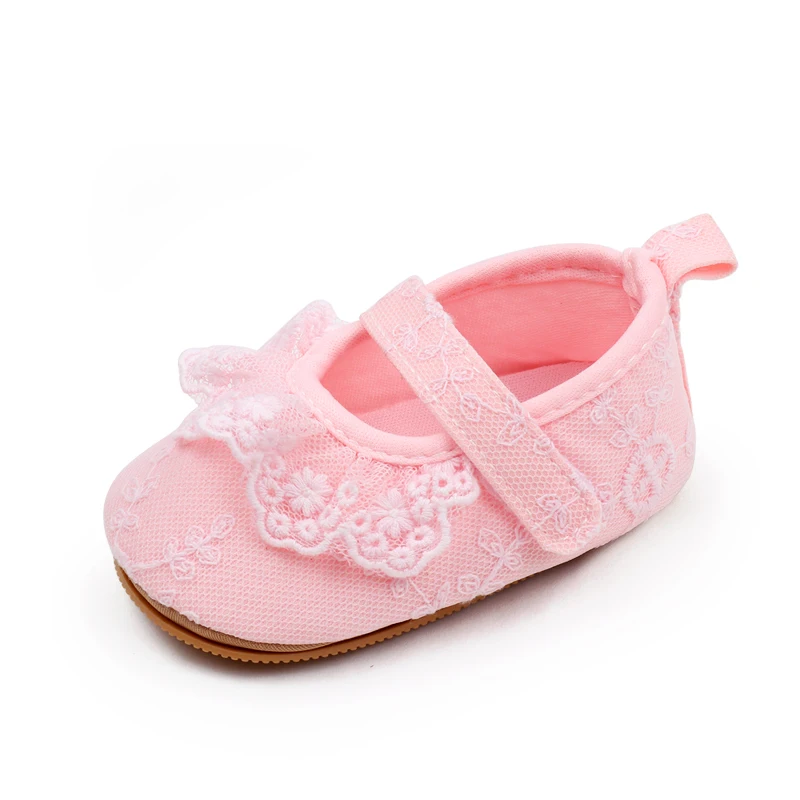 Spring and Autumn Solid Color Lace Lace Soft Soled Non-slip Baby Princess Shoes for Girls factory