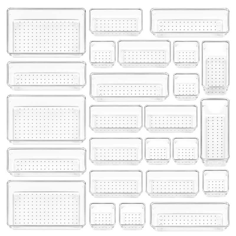 25 PCS Multifunctional Transparent Clear Plastic Acrylic Organizer Drawers Storage Container Box For Drawer