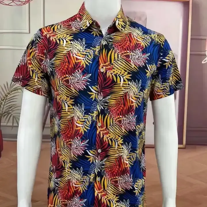 2024 new men's short -sleeved Hawaiian beach shirt men casual customized Hawaiian shirt