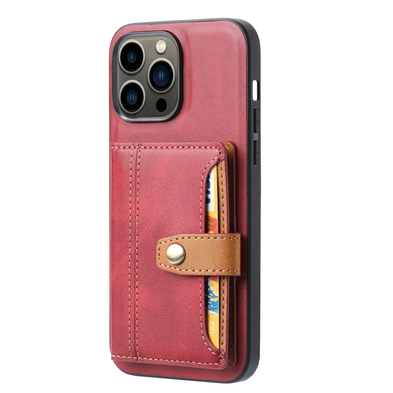 Calfskin Texture Magnetic Multi with Card holder Slot Back Cover Cell Phone Stand Case for iPhone 15 Samsung S23