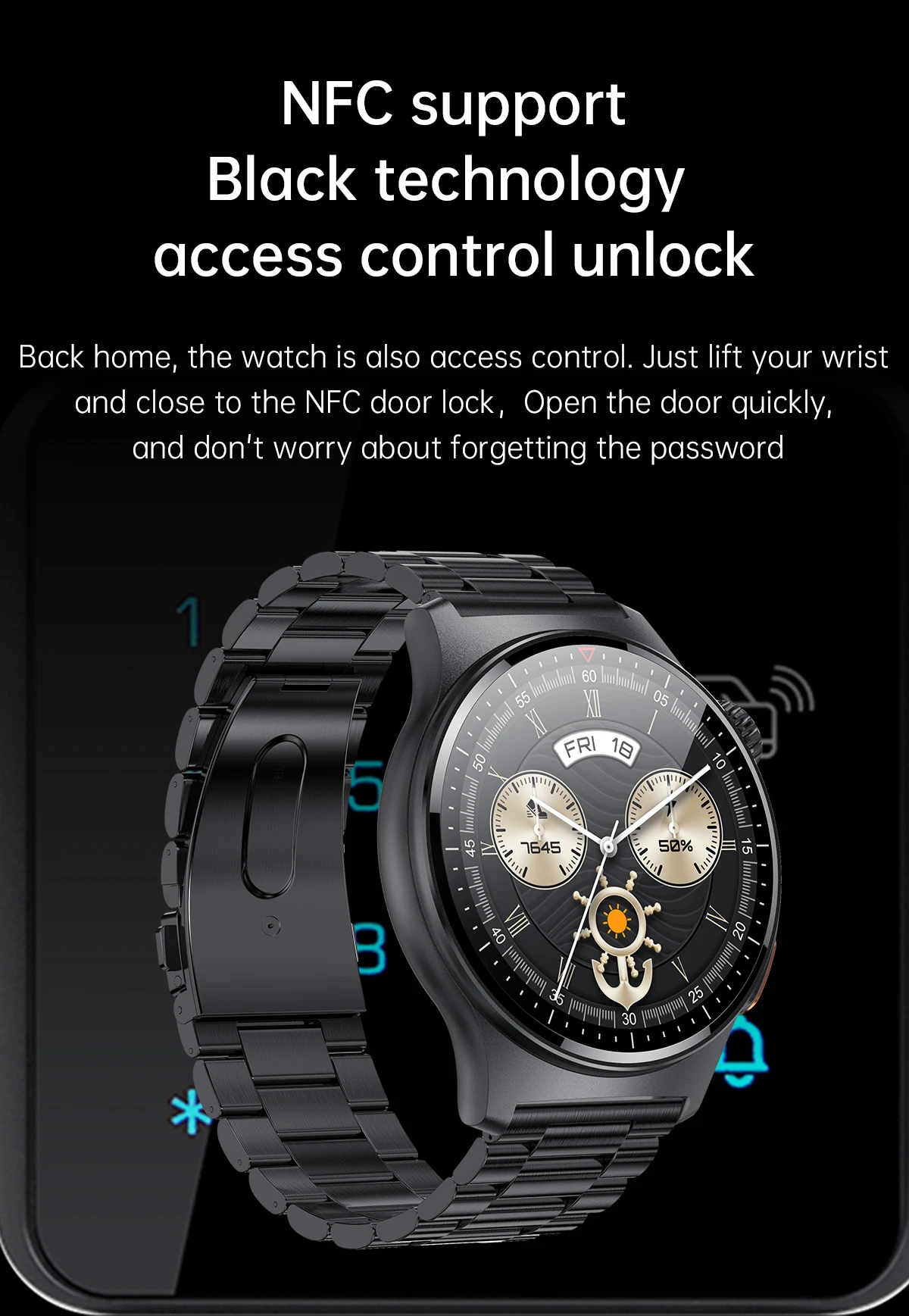 QW49 Smart Watch 1.39 Inch IPS Round Touch Screen APP Control BT Calling Health Monitoring Fitness Tracker Smartwatch With NFC