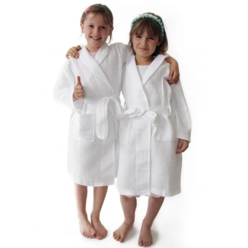 Cotton spa kimono bathrobe white waffle kids robes