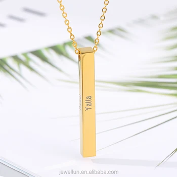 Rose Gold Plated Stainless Steel Custom Coin And Bar Cartouche Egyptian Name Necklace Faith Vertical T bar Necklace