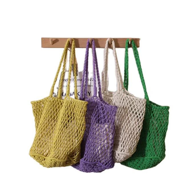 Summer hollowed-out mesh woven bag sen grass woven bag holiday handmade cotton rope net beach bag