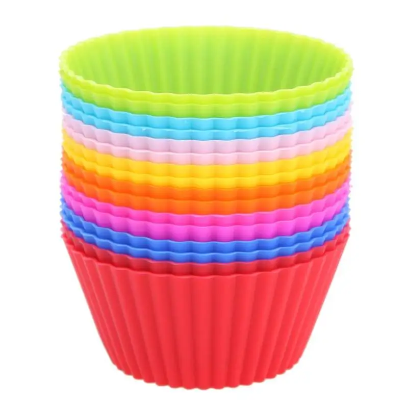 USSE Food Grade BPA Free Cake Mould Silicon 12pcs/Set Multi Colours Round Muffin Cup Cake Silicone Baking Mould