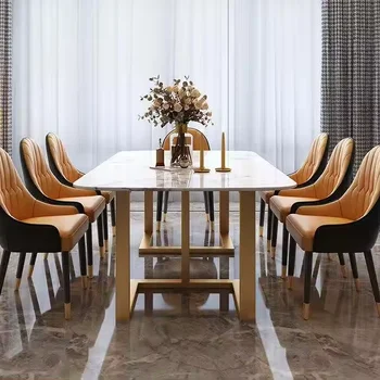 Hot Sale Indoor Modern Dining Table Set China Manufacturer Non-Folding Furniture Stone Metal Kitchen Bar Hotel Apartment Villa