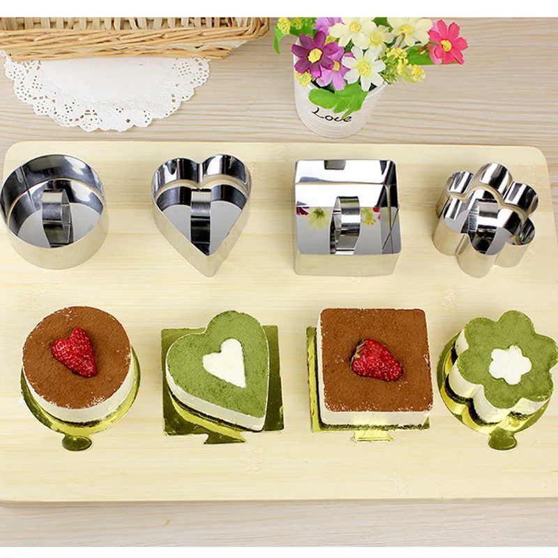DIY 8cm Diameter Stainless Steel Cake Circle Cake Mold Mousse Rings With Pusher Cookie Sushi Cutter Mold For Children Lunch Box