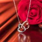 Sterling Silver Pendant Women Jewelry Custom 925 Sterling Silver Rose Gold Crystal Double Heart Pendant Necklace