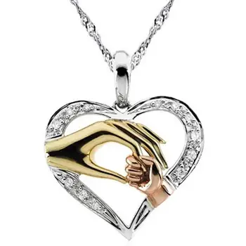 Cubic Zirconia Mother And Baby Necklace Heart Pendant Daughter Son Child Family Love Necklace for Birthday Mother Days Gift