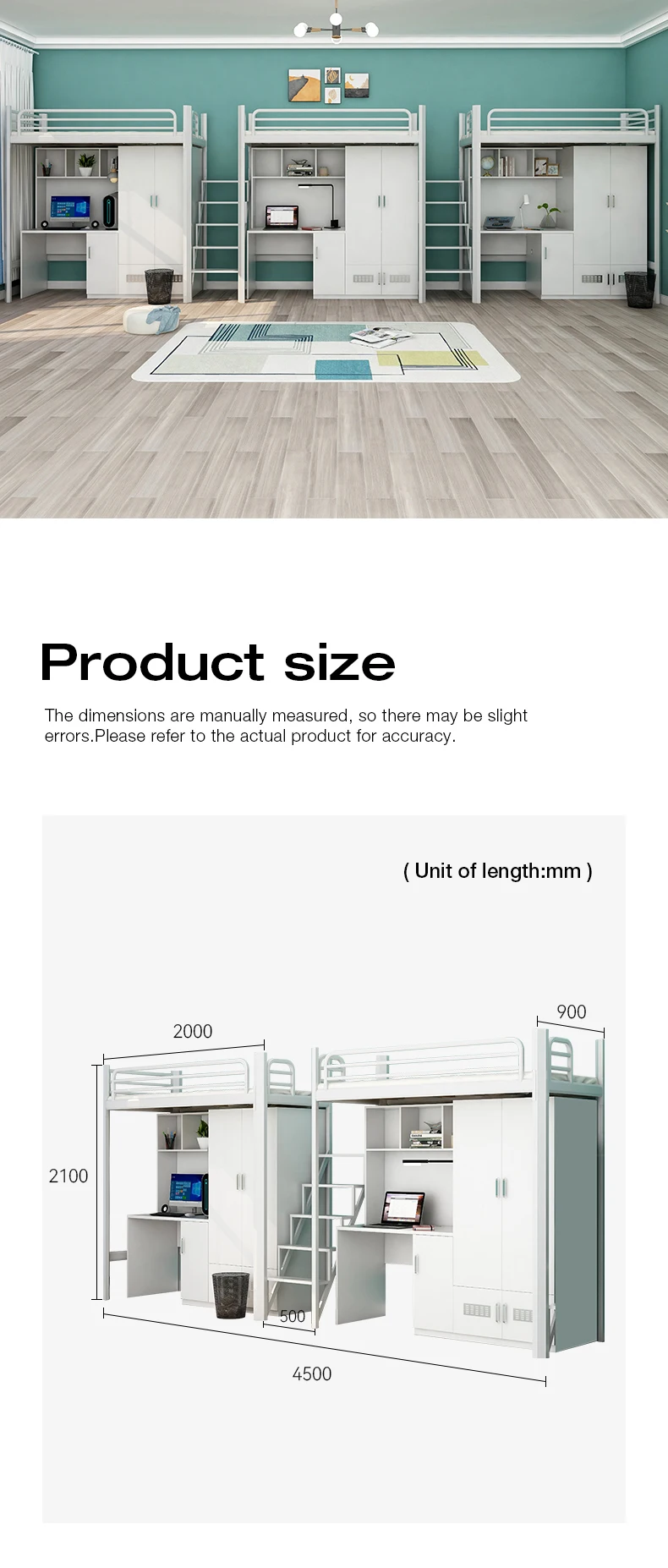 product modern single bed metal frame dormitory bunk bed with desk and wardrobe-10