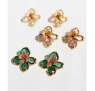 Zircon Purple Earrings Brass Plated 18K Gold Micro-inlaid Zircon Green Purple White Exaggerated Flower Earrings