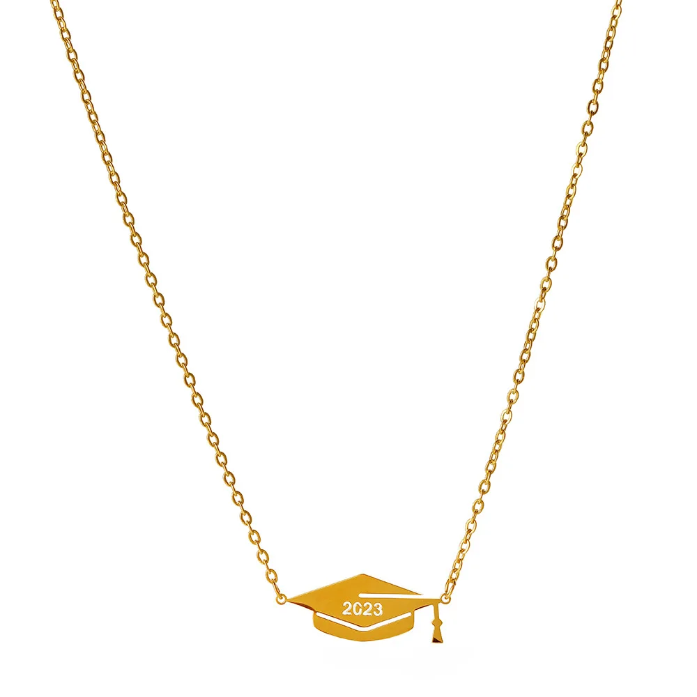 2023 Tarnish free stainless steel gold plated graduation cap college graduation necklace