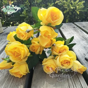 Yellow artificial silk flower small roses used for wedding scene beautification holiday gift home decoration stage decoration