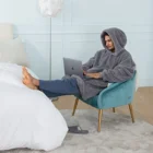 Indoor Bedroom Sleep Navy Soft Material Durable Wearable Hoodie Sherpa Oversized Blanket