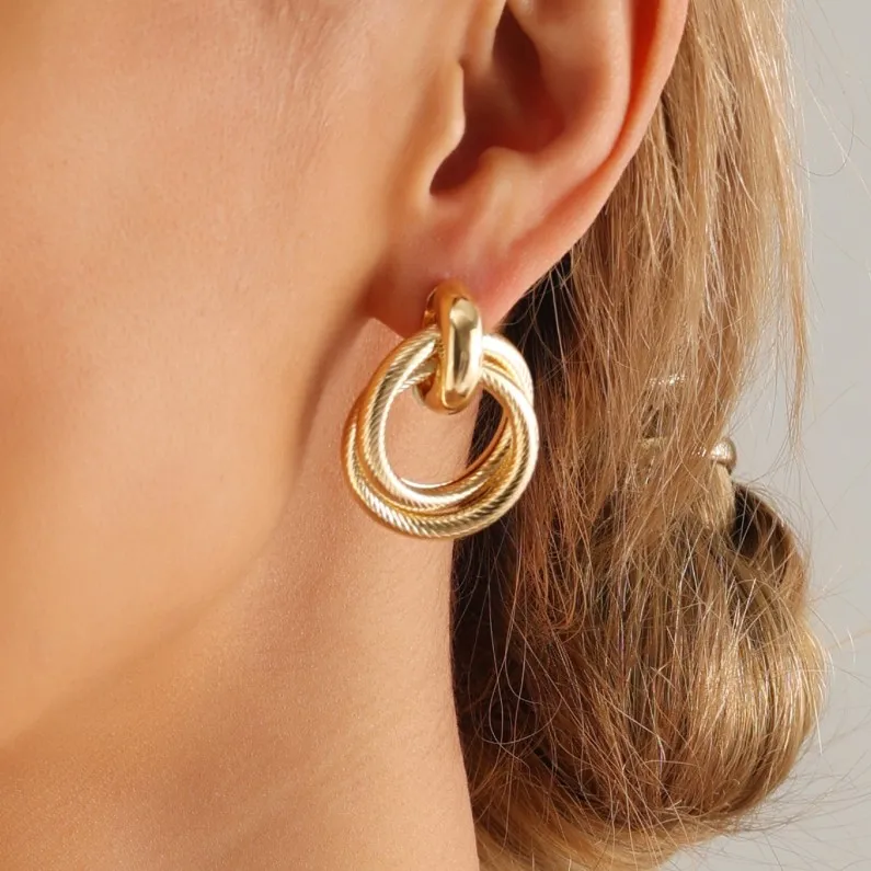 New Trendy Waterproof 18K Gold Plated Stainless Steel Jewelry Gift Vintage Elegant Medieval Earrings