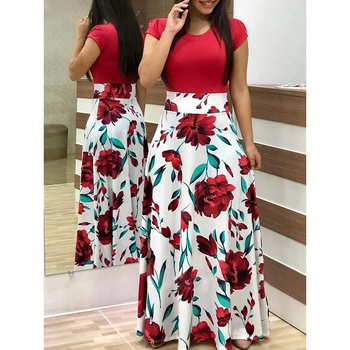 2023 Hot Summer Casual Dress for Women Elegant Party Floral Maxi Dress Bodycon Silhouette Natural Floral Print Dot Patchwork