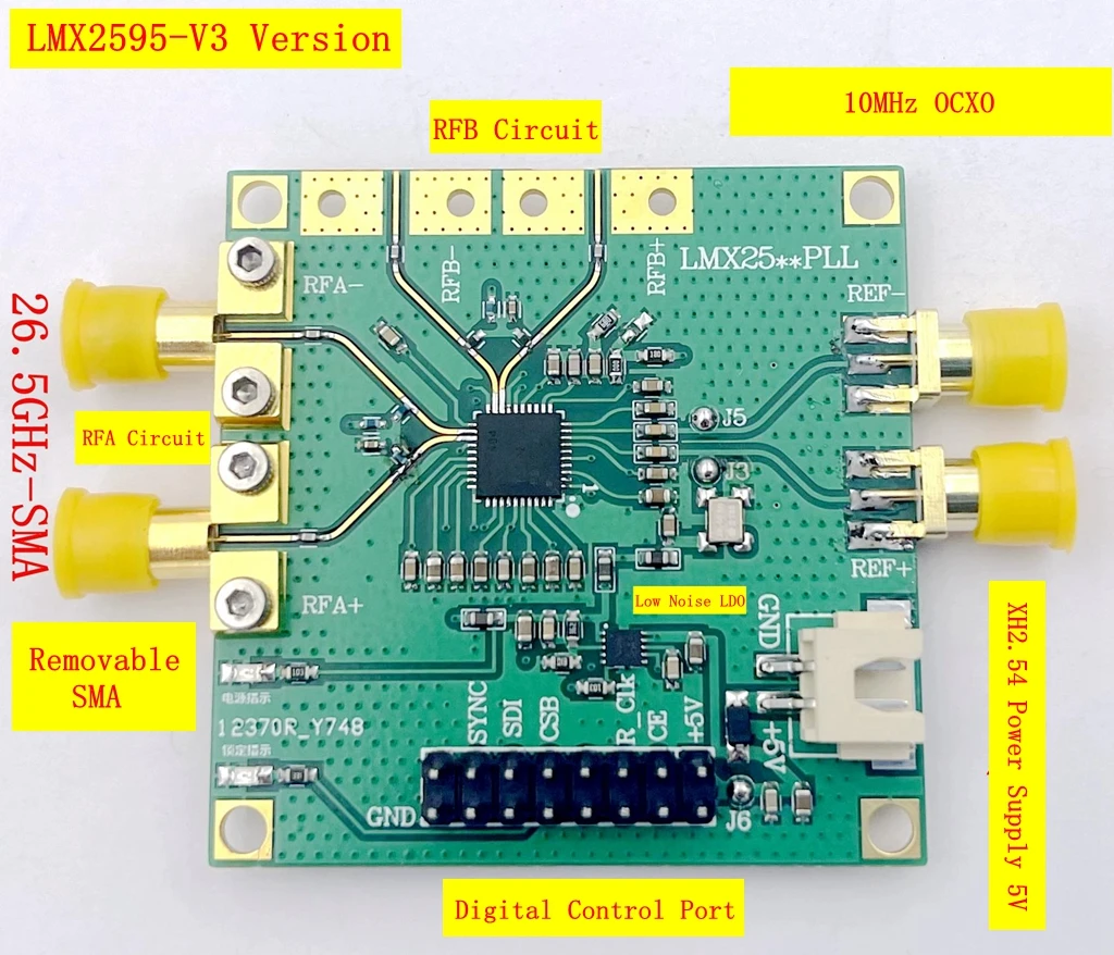 LMX2595 V3 PLL Core Board 10MHz-19GHz High-Frequency Phase Locked Loop Development Board with S MA Female Connector